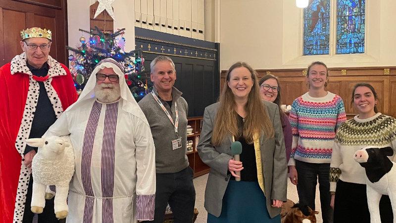 A group of people in a church.